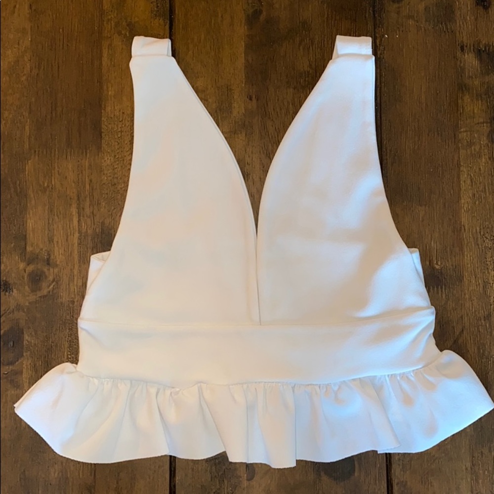 White V neck crop top